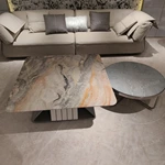 Contemporary Nesting Coffee Table Set with Marble-Effect Top and Brushed Metal Accents